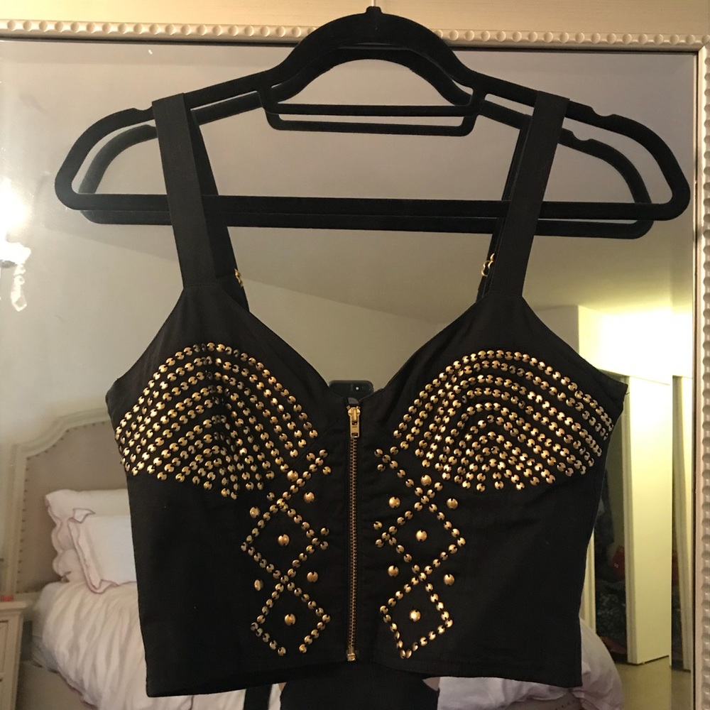 Topshop Studded Zip Crop Top